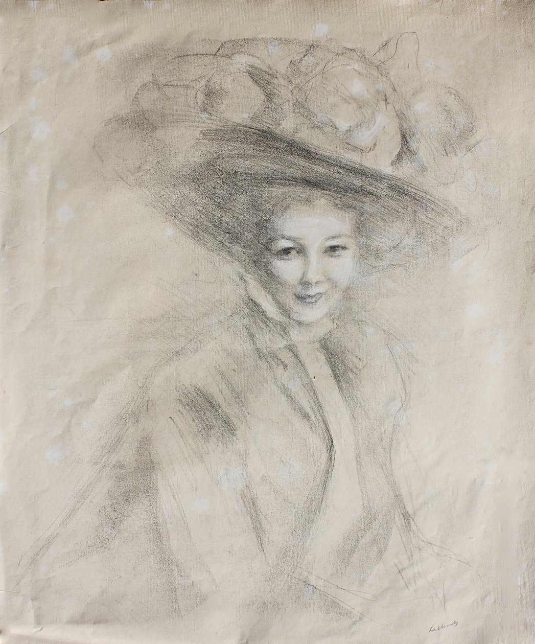 Portret van een vrouw met een brede hoed versierd met mousseline, ca. 1905 door Albert de Belleroche