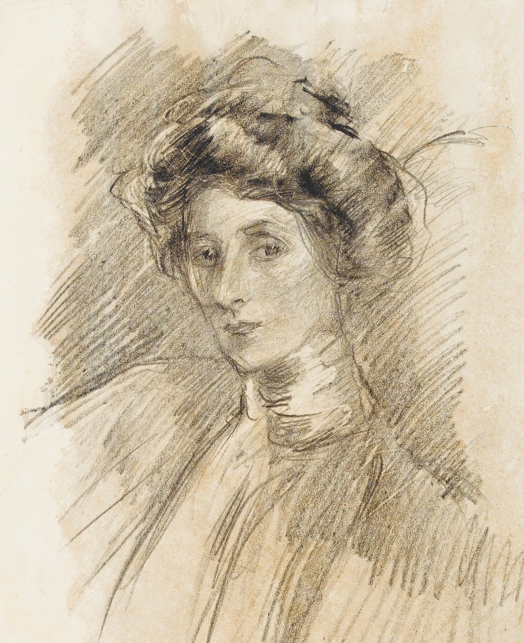 Portret van een Vrouw met Hoge Kraag, Hoofd en Schouders door Albert de Belleroche