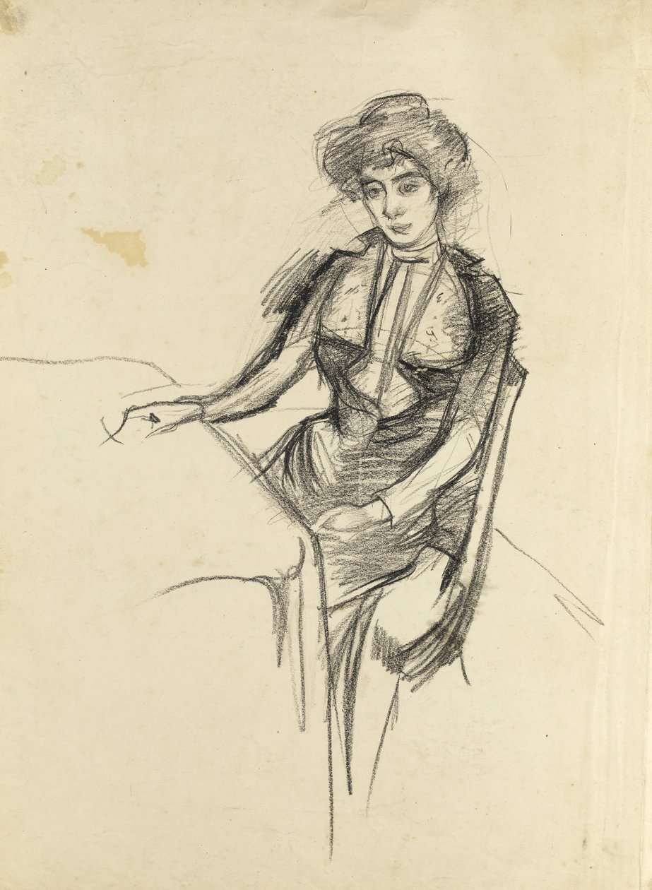 Vrouw zittend aan een tafel, ca. 1900 door Albert de Belleroche