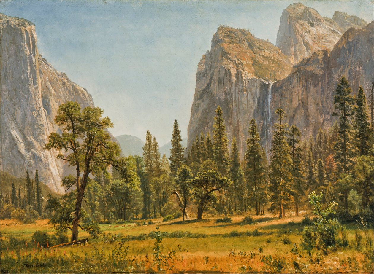 Bridal Veil Falls, Yosemite Valley, Californië door Albert Bierstadt