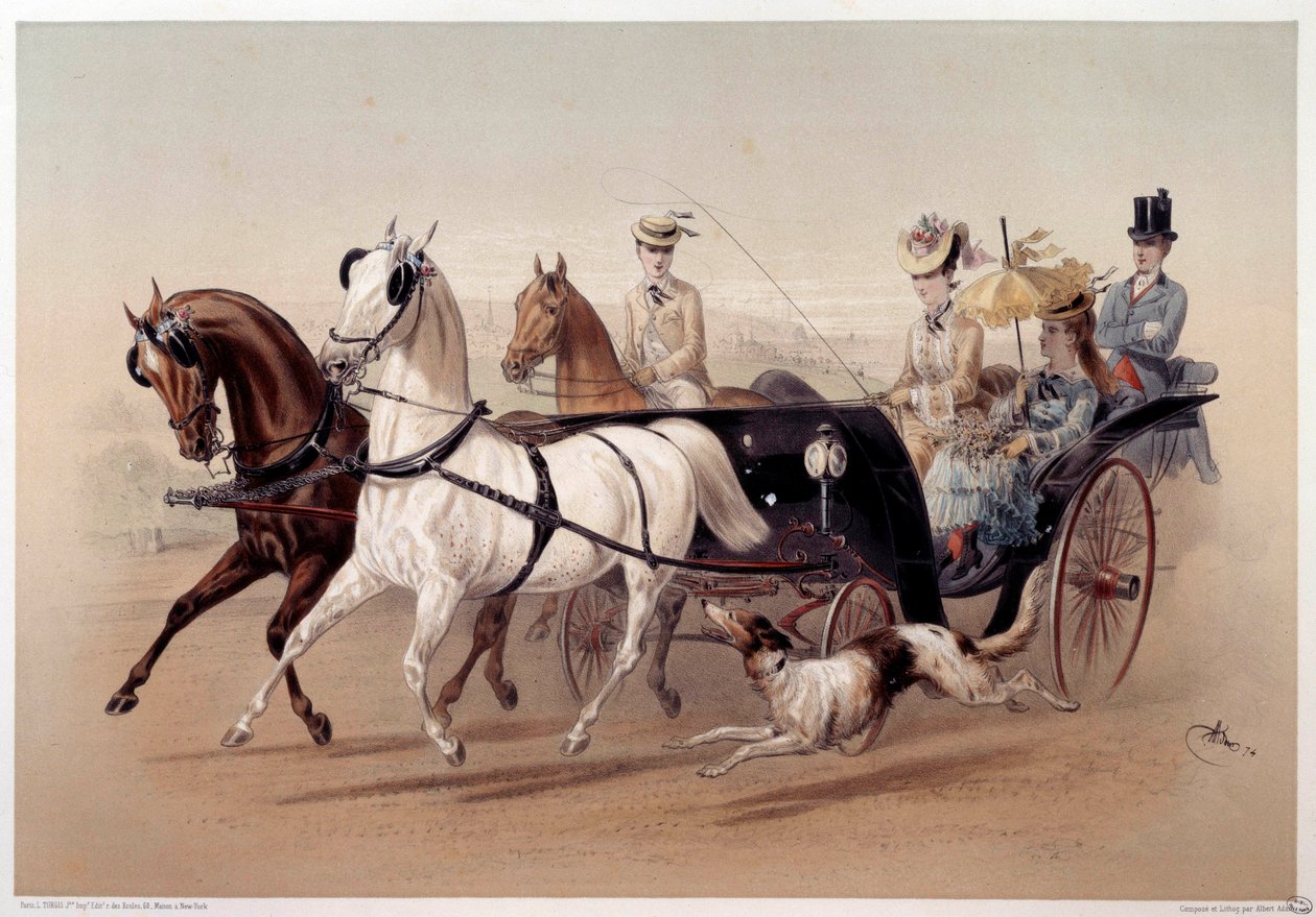 Een Victoria-wagen en de paarden van Tarbes Print door Albert Adam (1833-?) 19e eeuw Parijs, Musée Carnavalet door Albert Adam