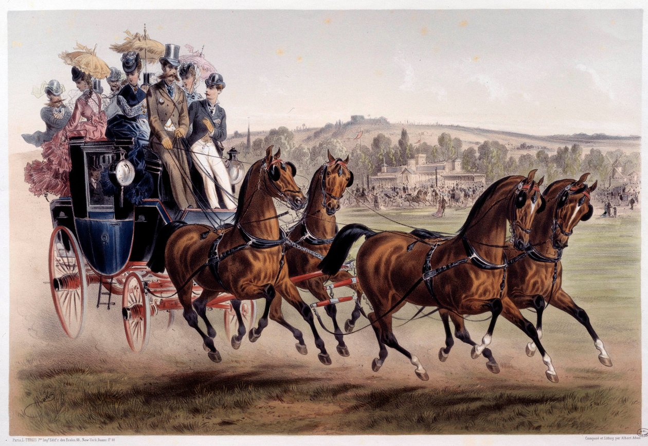 Postkoets, de terugkeer van races Prent door Albert Adam (1833-?) 19e eeuw Parijs, Musee Carnavalet door Albert Adam