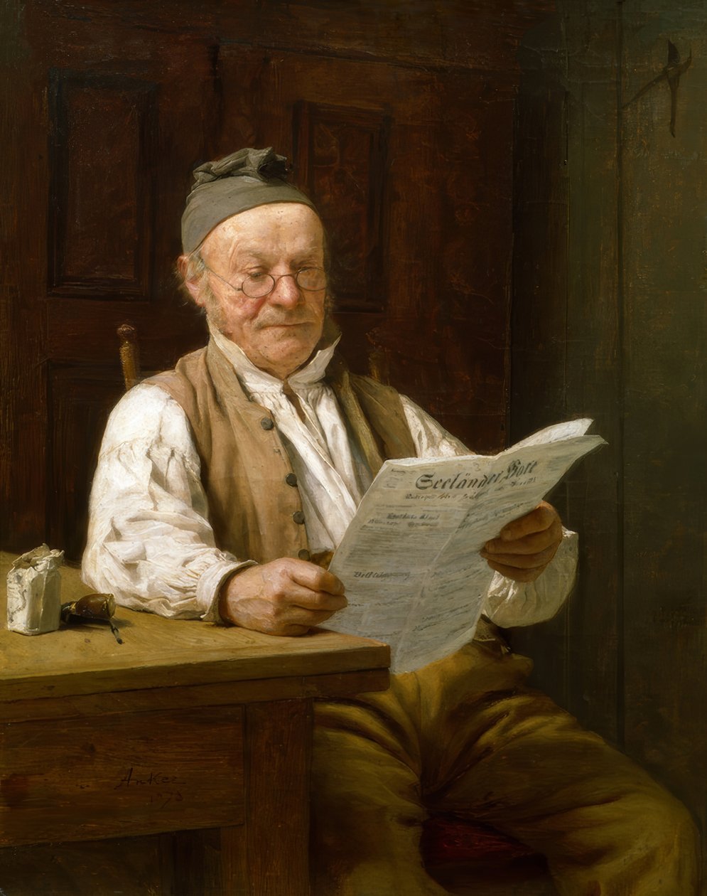 Berner boer leest zijn krant door Albert Anker