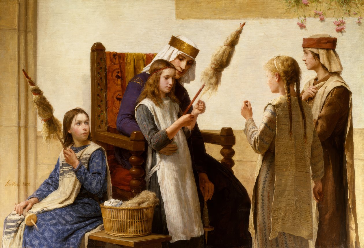Koningin Bertha en de spinners door Albert Anker