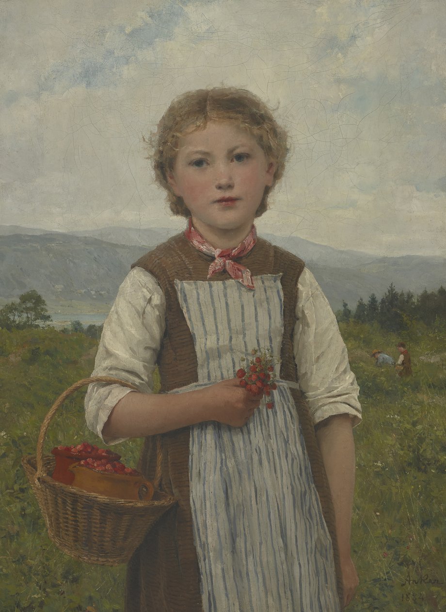 La Mariette aux fraises door Albert Anker