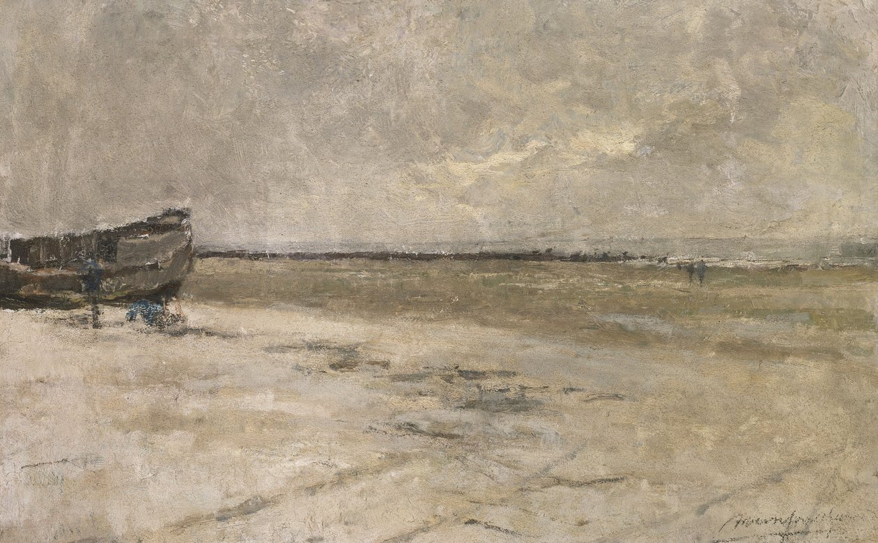Strand, grijs weer, strandgezicht in De Panne door Albert Baertsoen