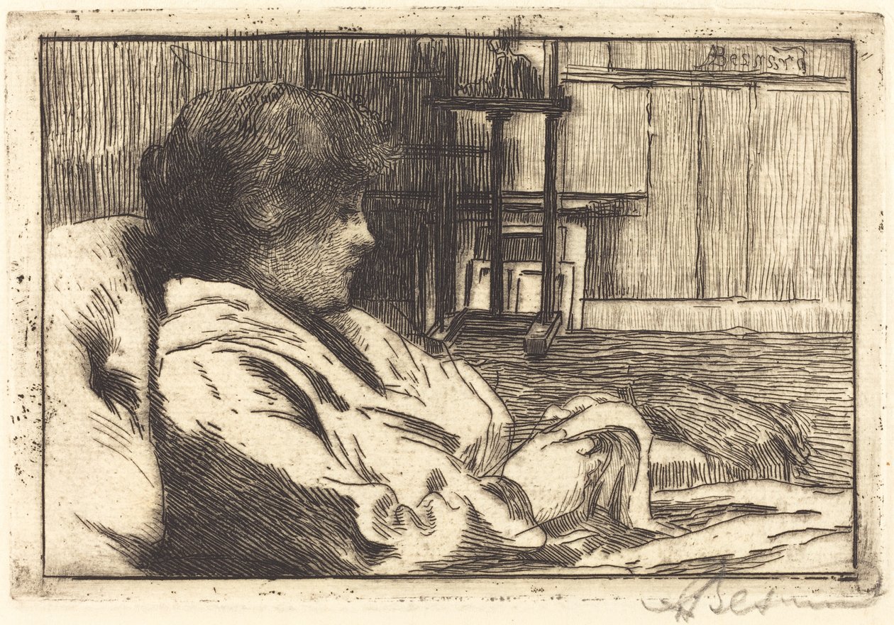 Vrouw die leest in het atelier door Albert Besnard