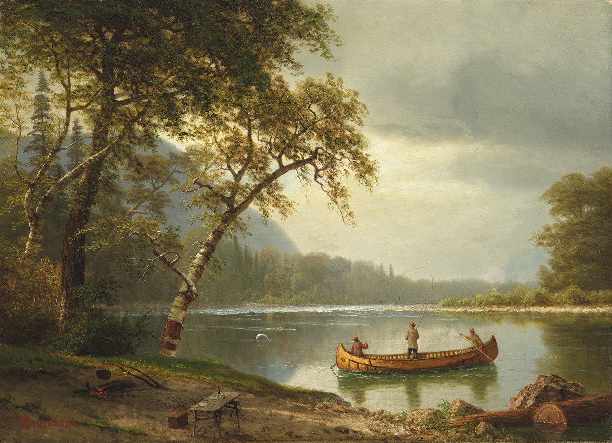 Zalmvissen op de Caspapediac rivier door Albert Bierstadt