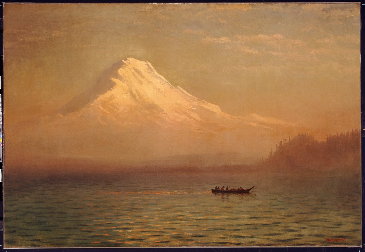 Zonsopgang op Mount Tacoma door Albert Bierstadt
