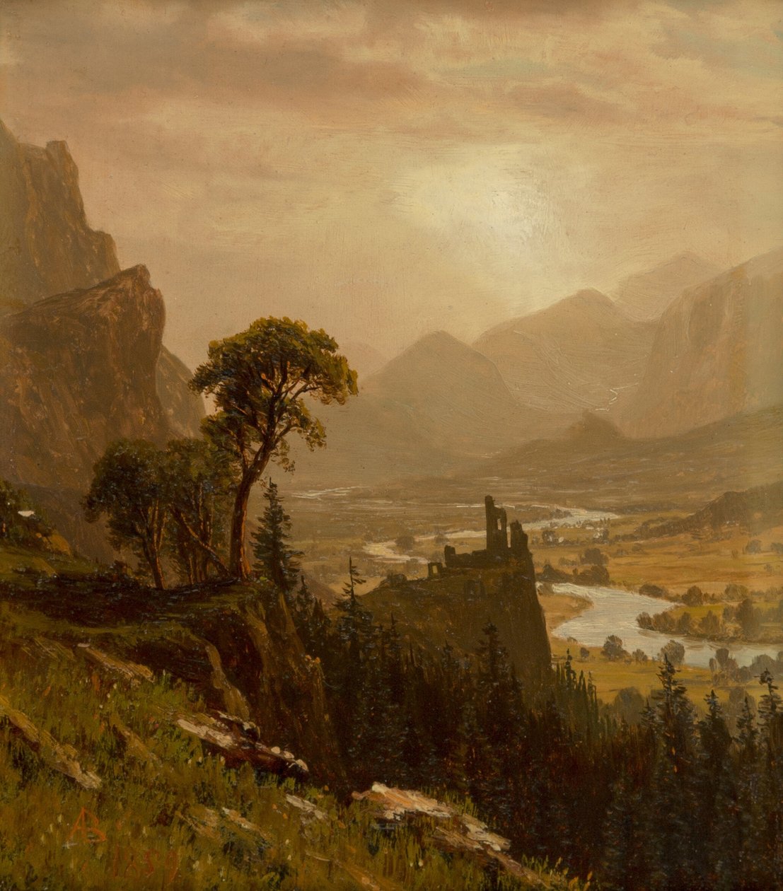 Zonsondergang op de berg door Albert Bierstadt