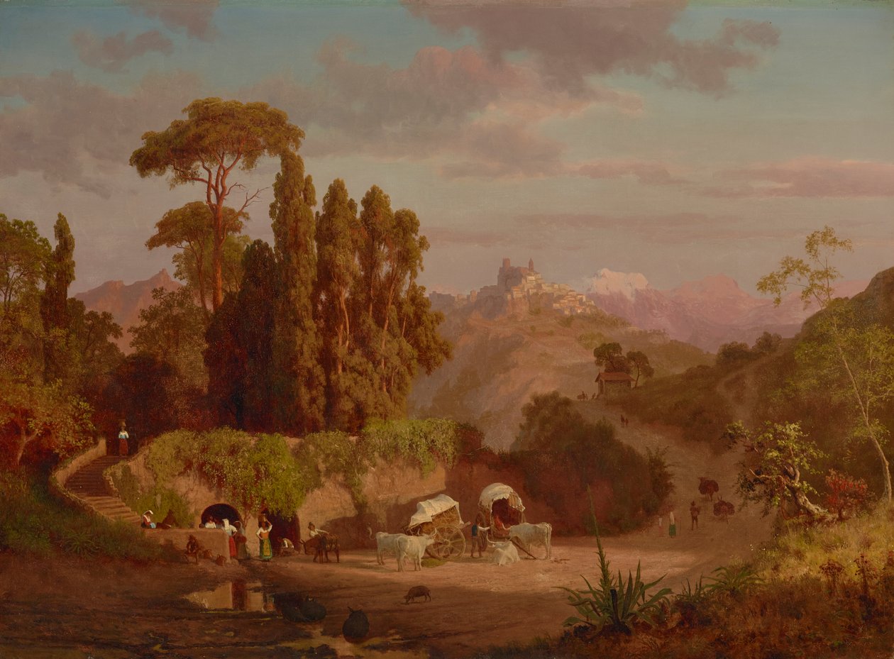 Uitzicht op Subiaco, Italië 1859 door Albert Bierstadt