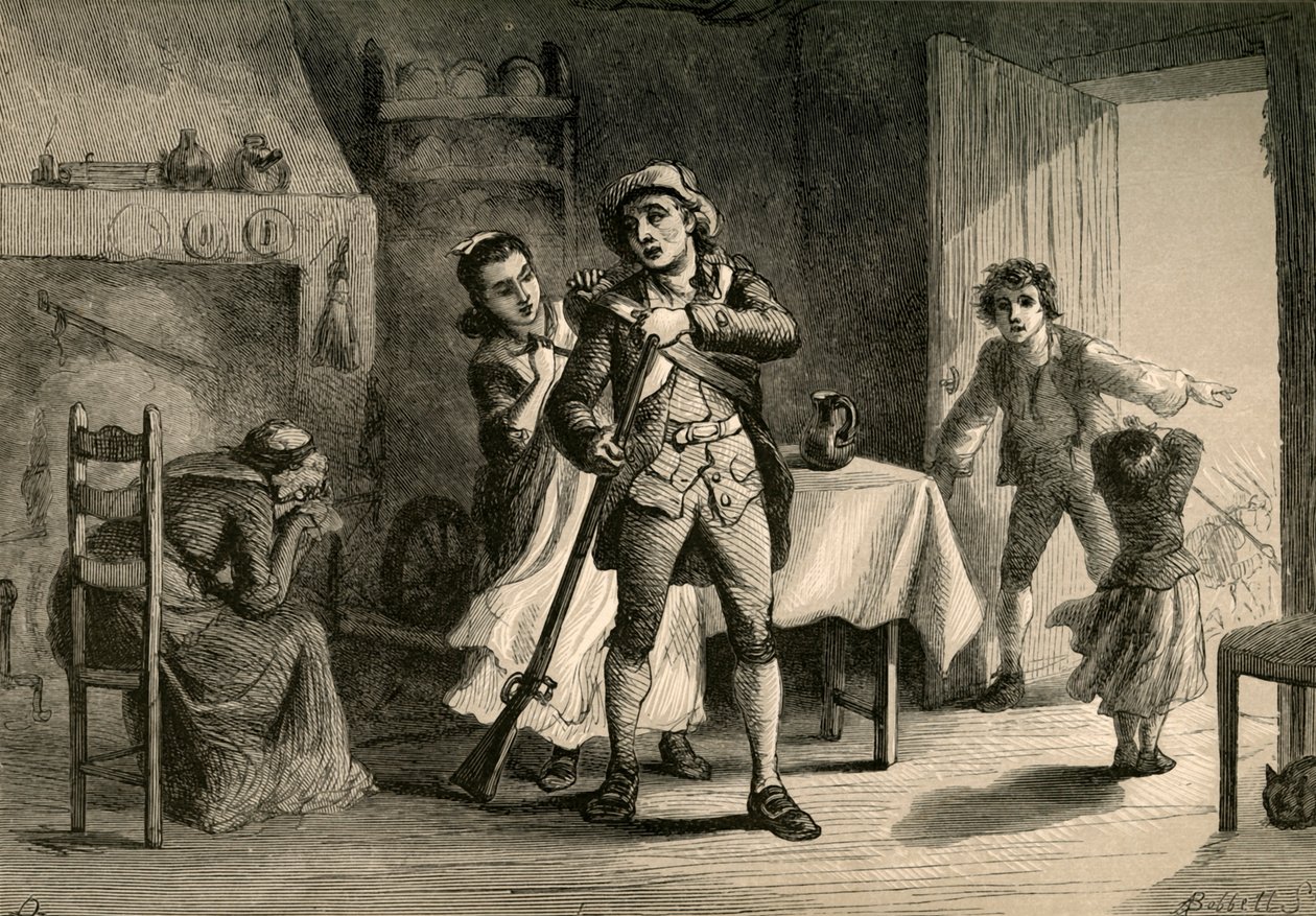 Een Minuteman bereidt zich voor op oorlog, 1877 door Albert Bobbett