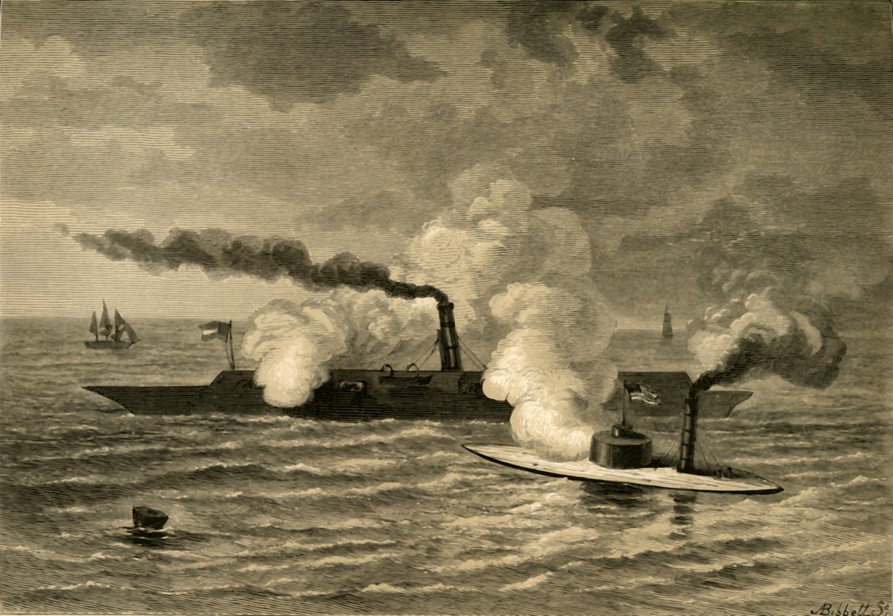 Aanval van de Monitor op de Merrimack, 1878 door Albert Bobbett