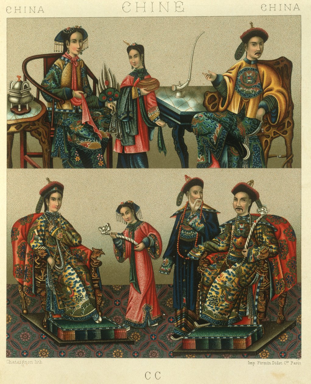 Illustratie van de keizerlijke familie van Chin, China door Albert Charles August Racinet