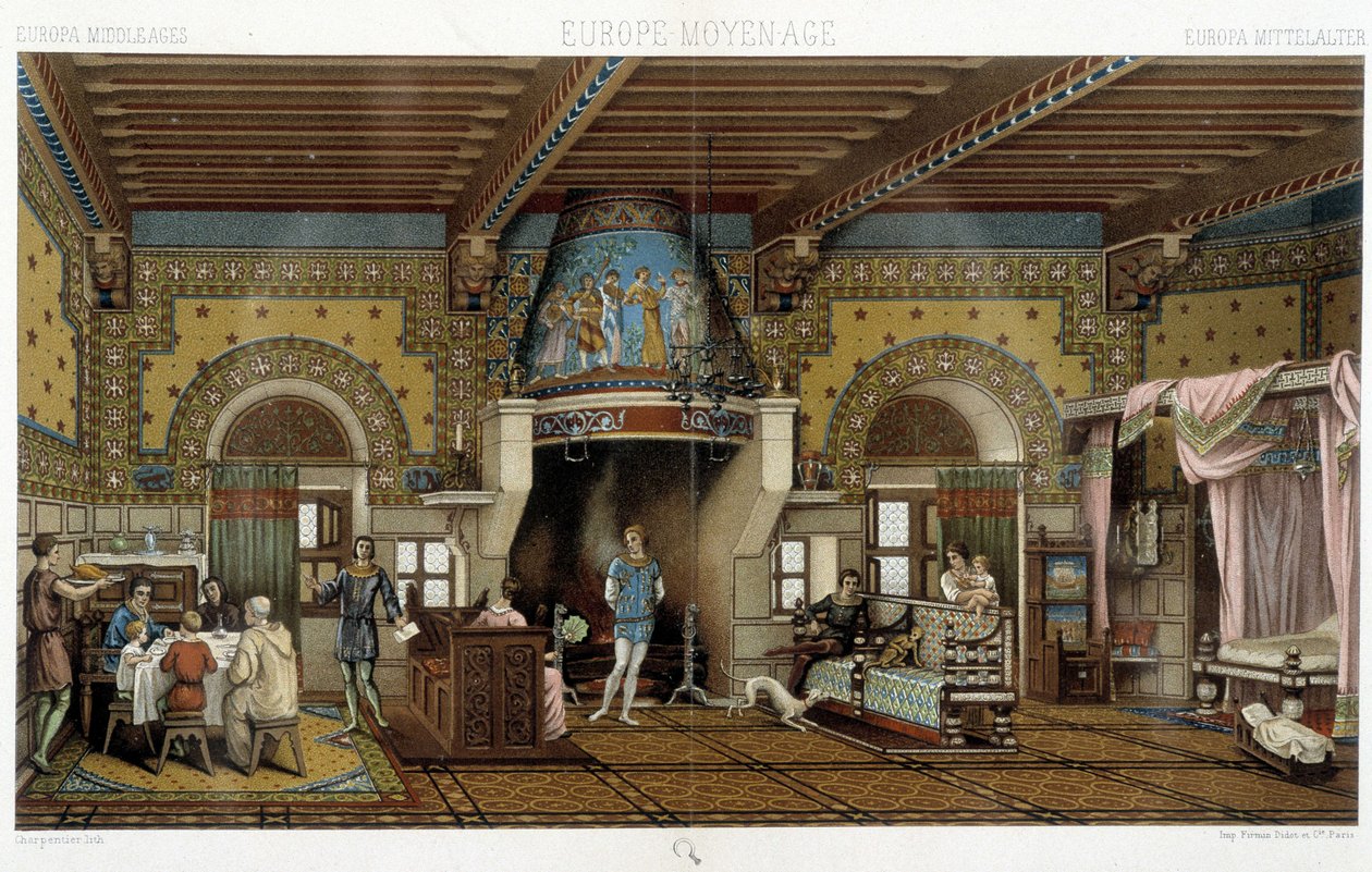 Interieur van een statig herenhuis in de Middeleeuwen - in 