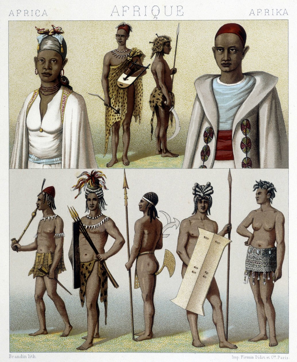 Traditionele kostuums en sieraden uit Timboektoe en de Boven-Nijl. Illustratie in 
