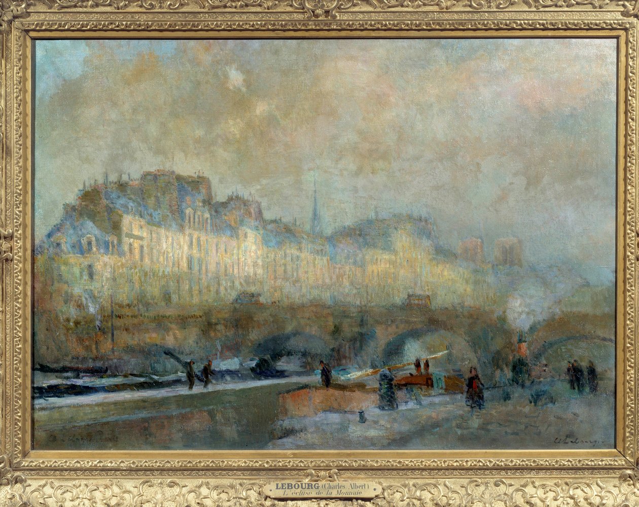 Parijs, de sluis van de Monnaie, winterzon, of uitzicht op de Pont-Neuf en het Île de la Cité. Schilderij door Albert Lebourg. Musée d