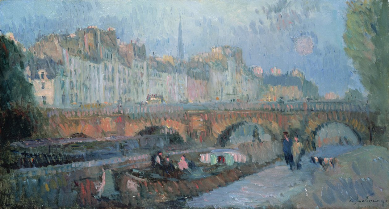 De Pont Neuf en de Quai de la Monnaie, Parijs door Albert Charles Lebourg
