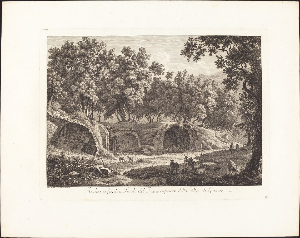 Ruïnes bij Tivoli van de Benedenverdieping van de Villa van Cassius door Albert Christoph Dies