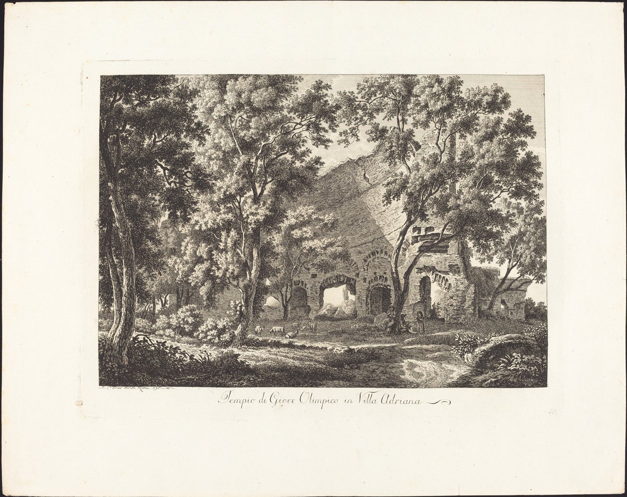 Tempel van Jupiter Olympius in Villa Adriana door Albert Christoph Dies