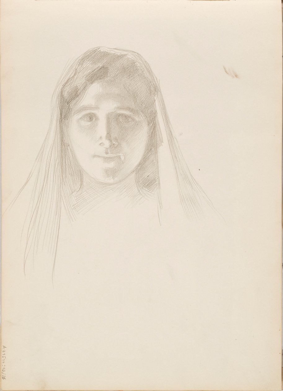 Aino Ackté als Alcestis, schets van het gezicht door Albert Edelfelt