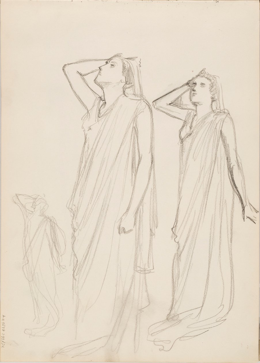 Aino Ackté als Alcestis, drie schetsen door Albert Edelfelt