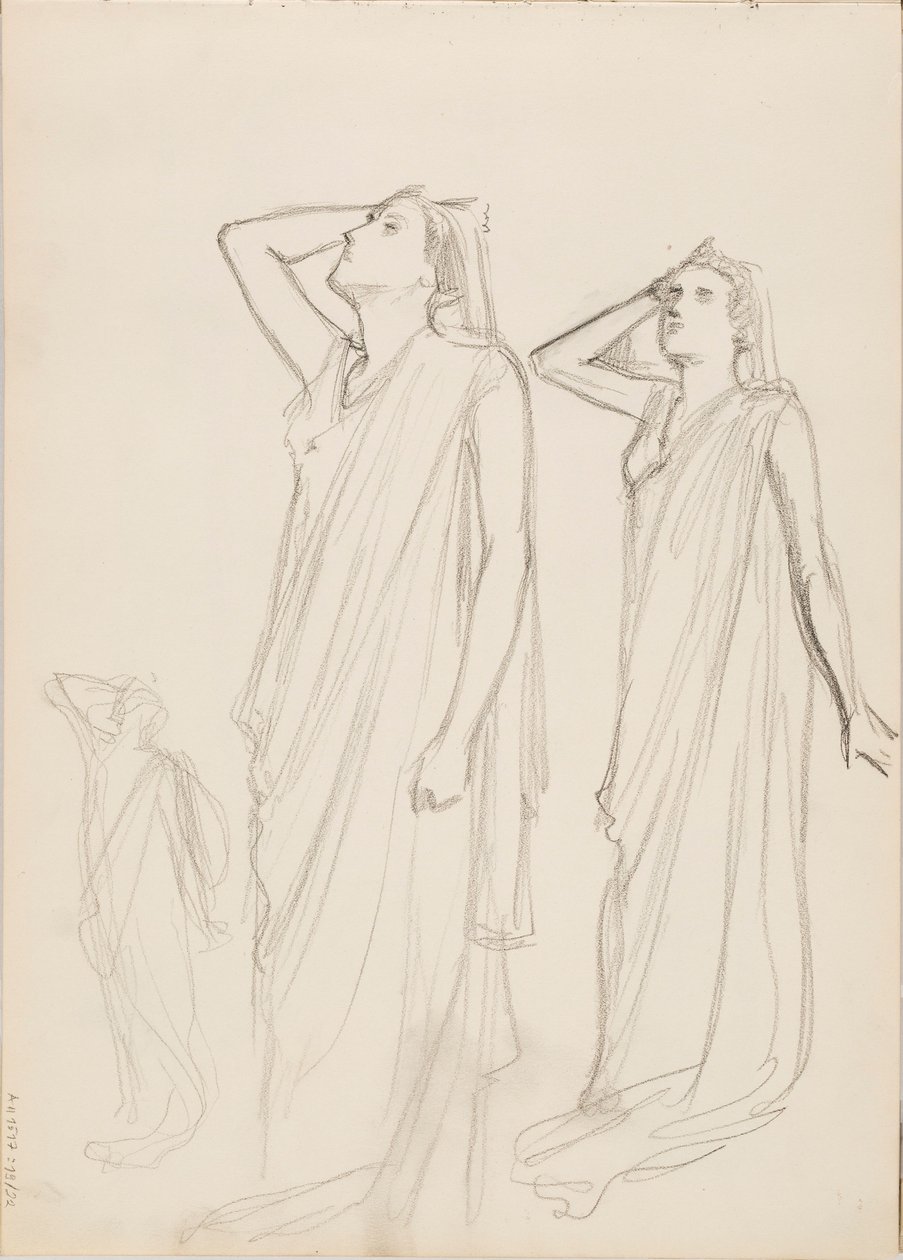 Aino Ackté als Alcestis, drie schetsen door Albert Edelfelt