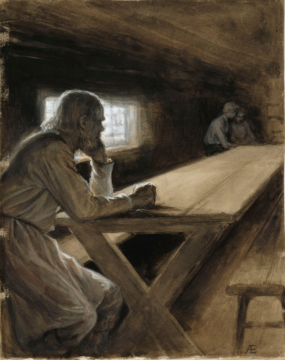 Het interieur van de hut uit het gedicht ‘De broer van de wolk’ door Albert Edelfelt