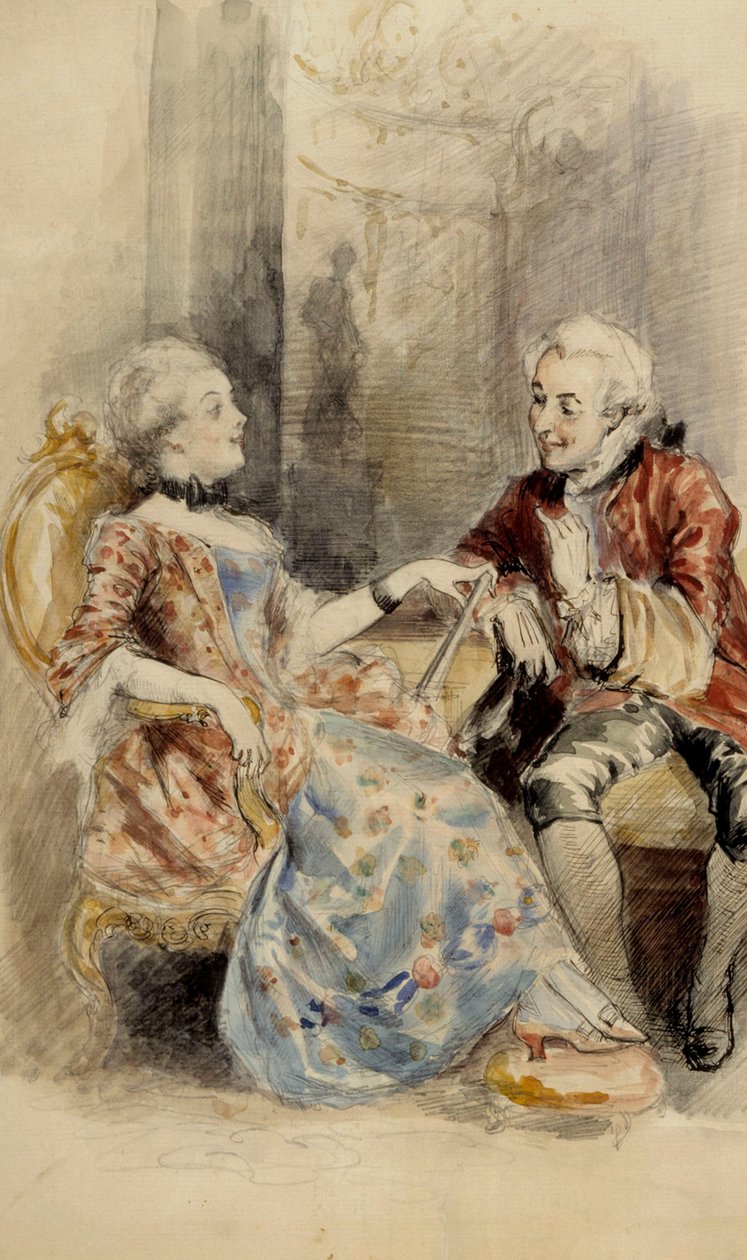Paar in gesprek, rococokleding door Albert Edelfelt