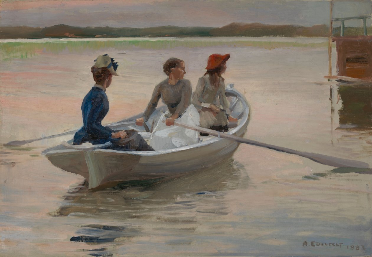 Meisjes in een roeiboot (Zomer in de archipel) door Albert Edelfelt