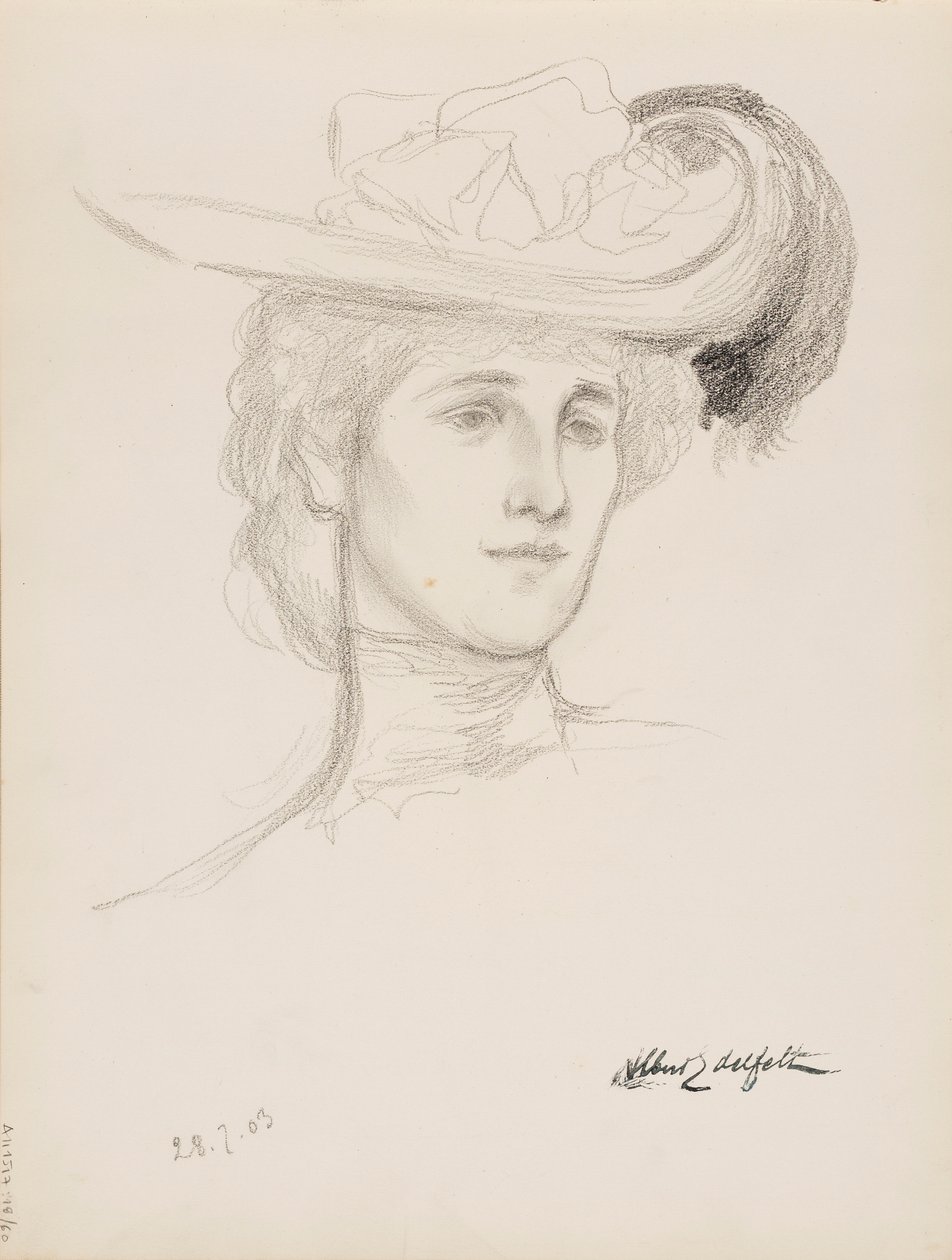 Vrouw met hoed (Mme Flore Deschamps) door Albert Edelfelt