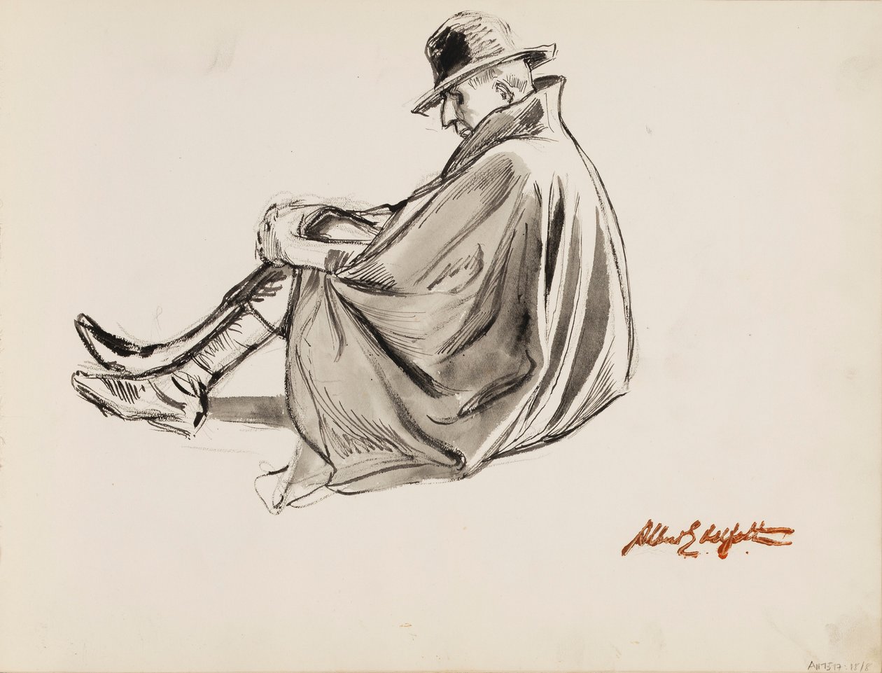 Zittende man in een cape door Albert Edelfelt