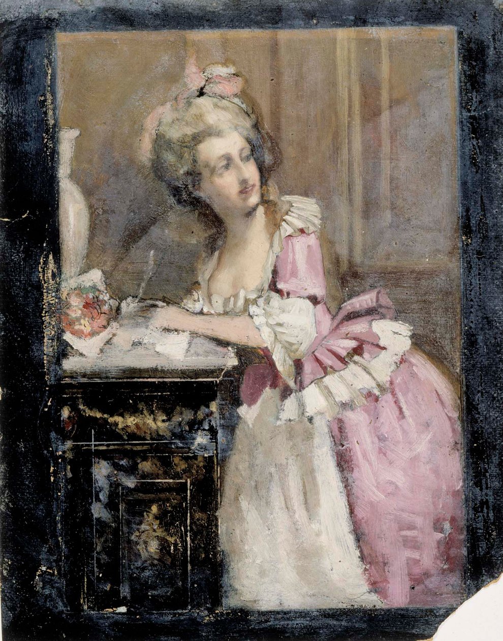 Schrijvende dame, Studie II voor de rococodame door Albert Edelfelt