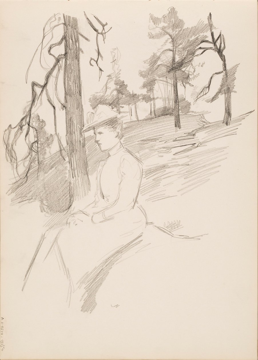 Landschapsschets, vrouw op voorgrond door Albert Edelfelt