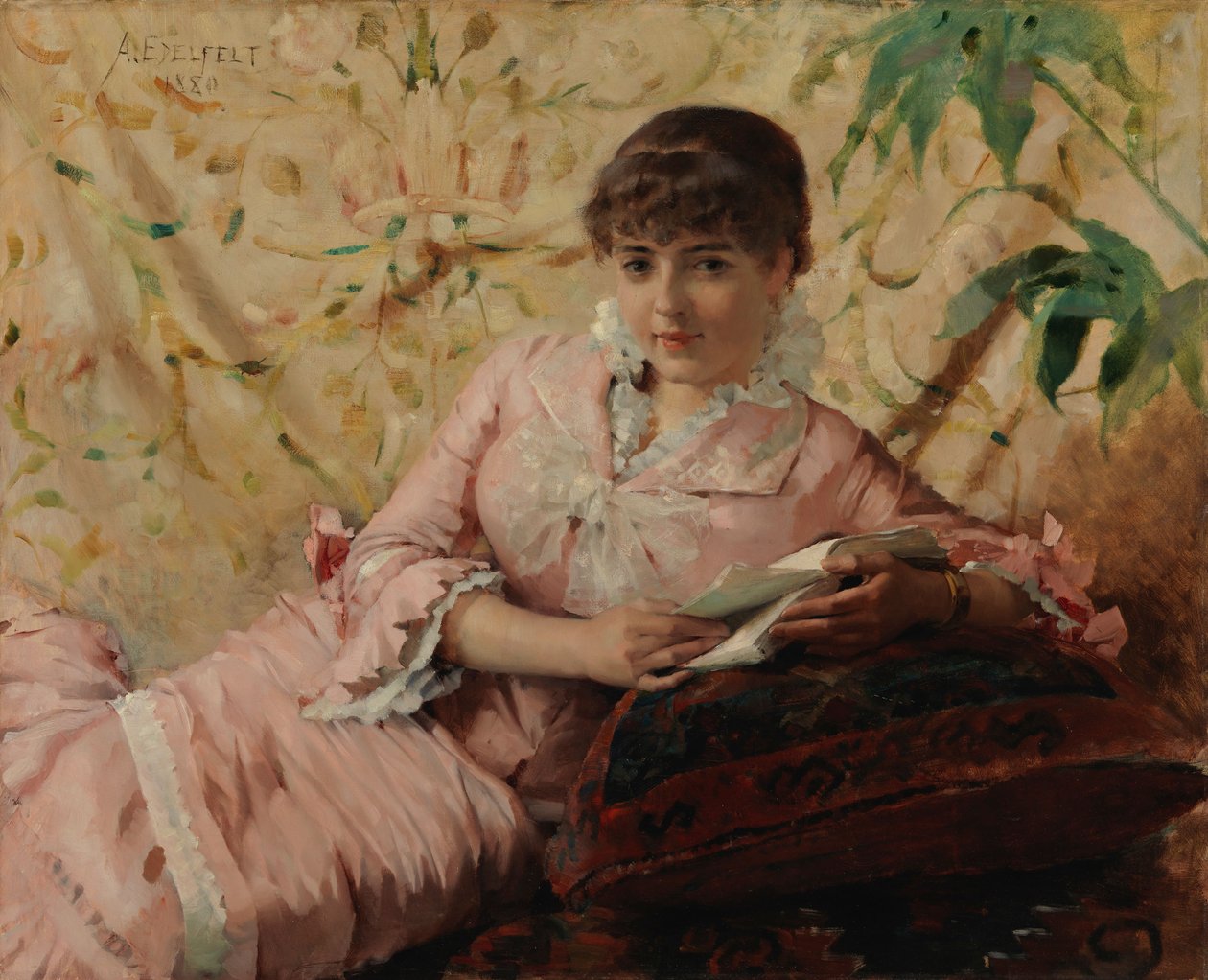 Parijse vrouw die leest door Albert Edelfelt