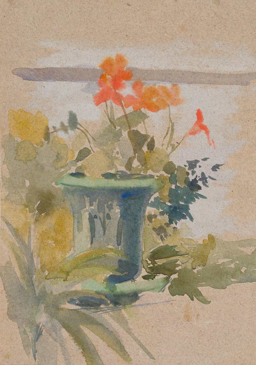 Pelargoniums op het terras door Albert Edelfelt