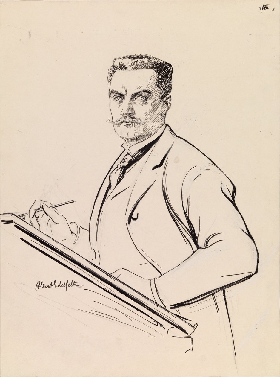 Zelfportret aan het bureau door Albert Edelfelt