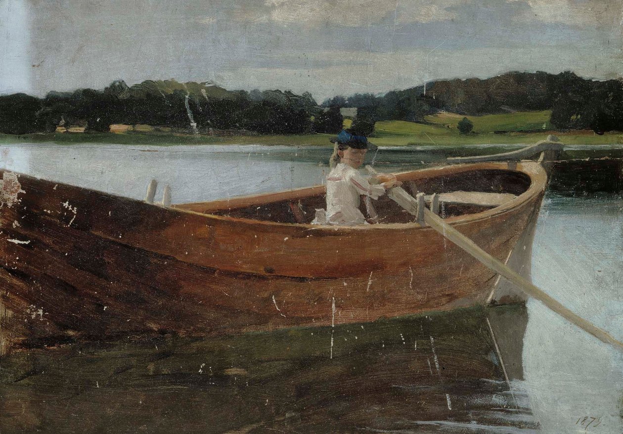 De zus van de kunstenaar, Berta, in een roeiboot, studie door Albert Edelfelt