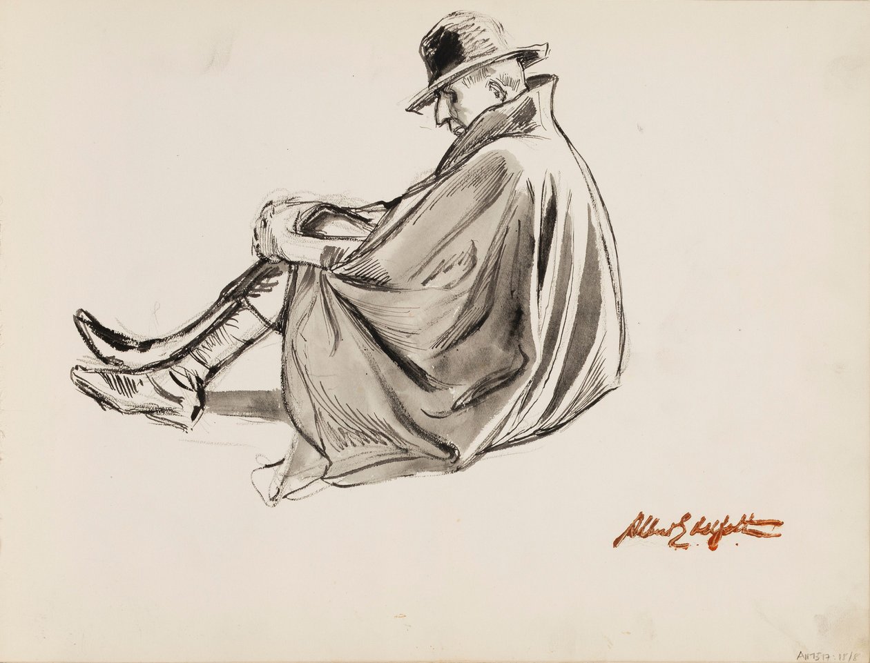 Zittende man in een cape door Albert Edelfelt