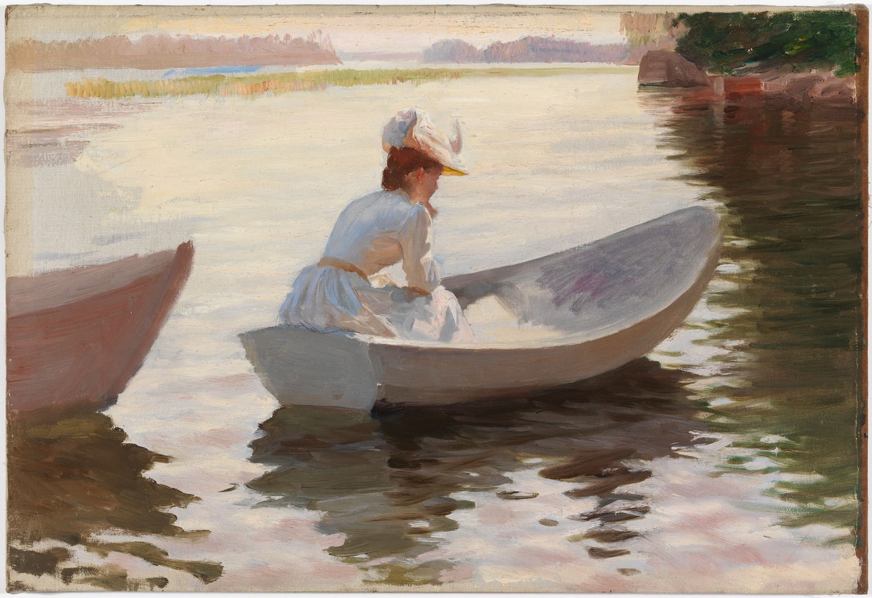 Vrouw in een roeiboot, studie voor Meisjes in een roeiboot door Albert Edelfelt