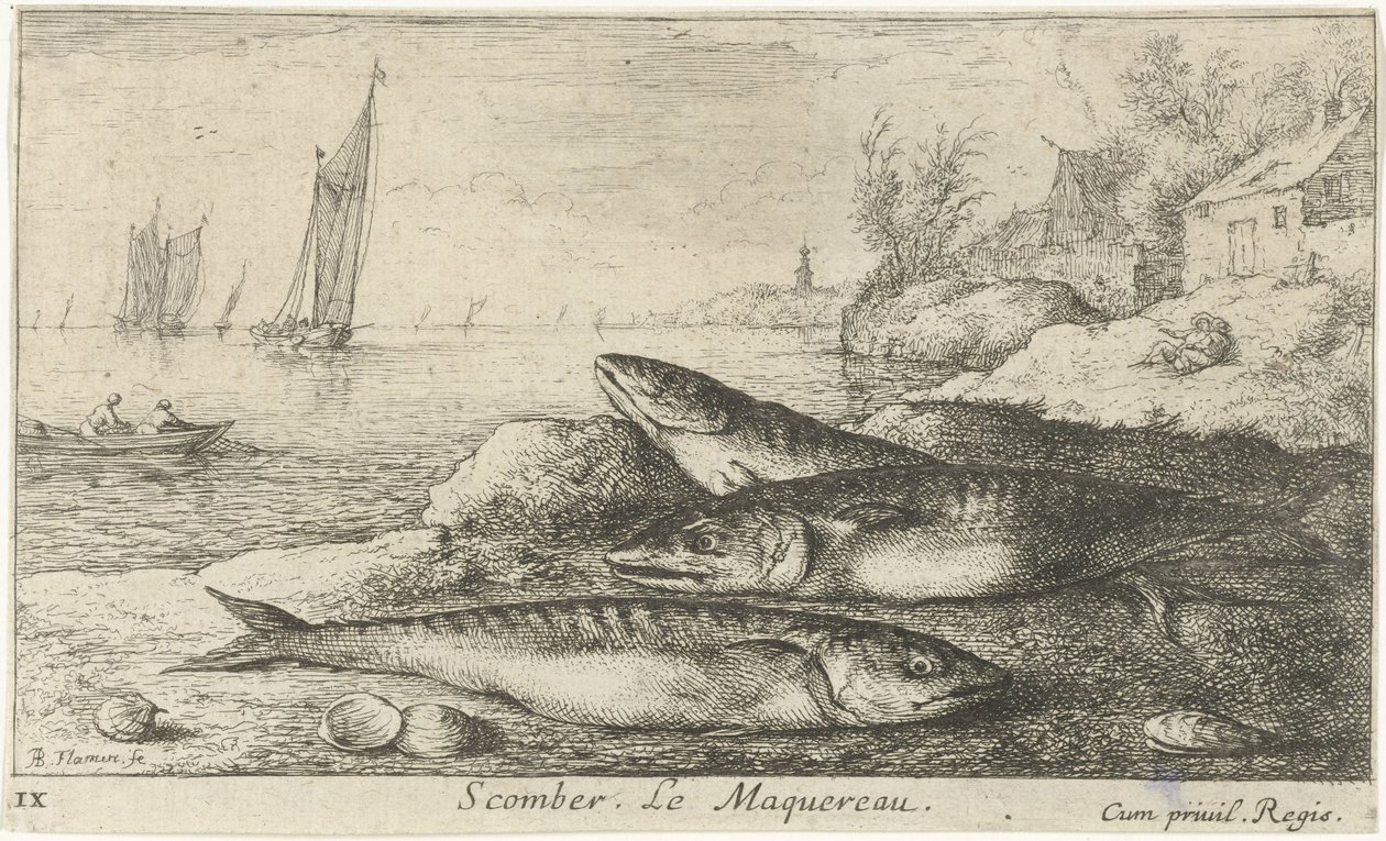 Drie makrelen op het strand door Albert Flamen