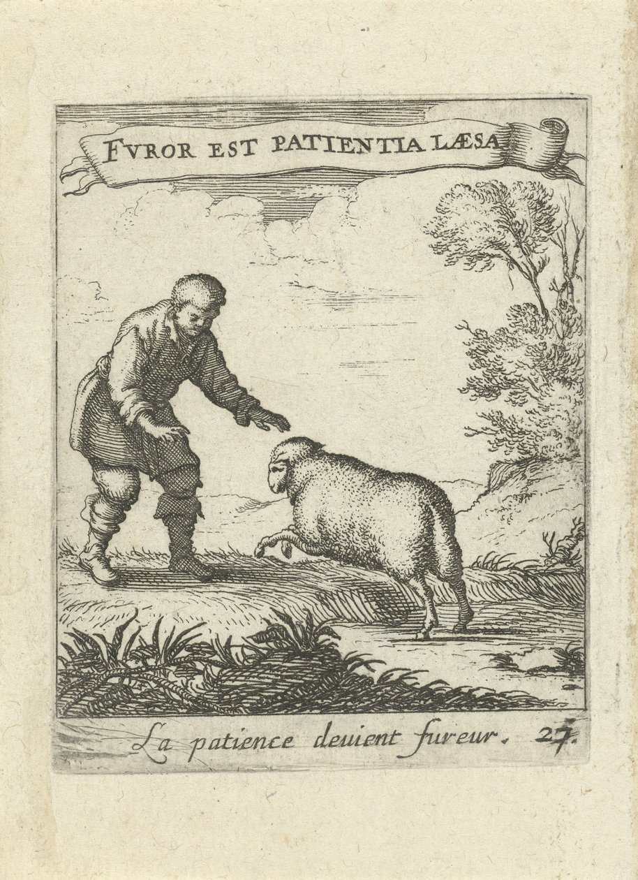 Landschap met man en schaap Moraliserende liefdesemblemen Devises et emblesmes d
