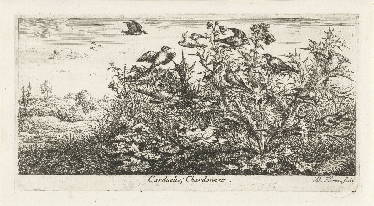 Landschap met putters in distel door Albert Flamen