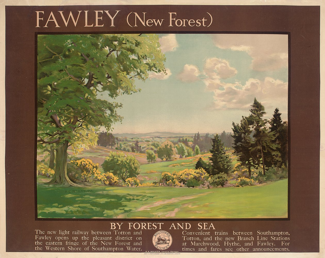 Fawley (New Forest), poster voor Southern Railway door Albert George Petherbridge