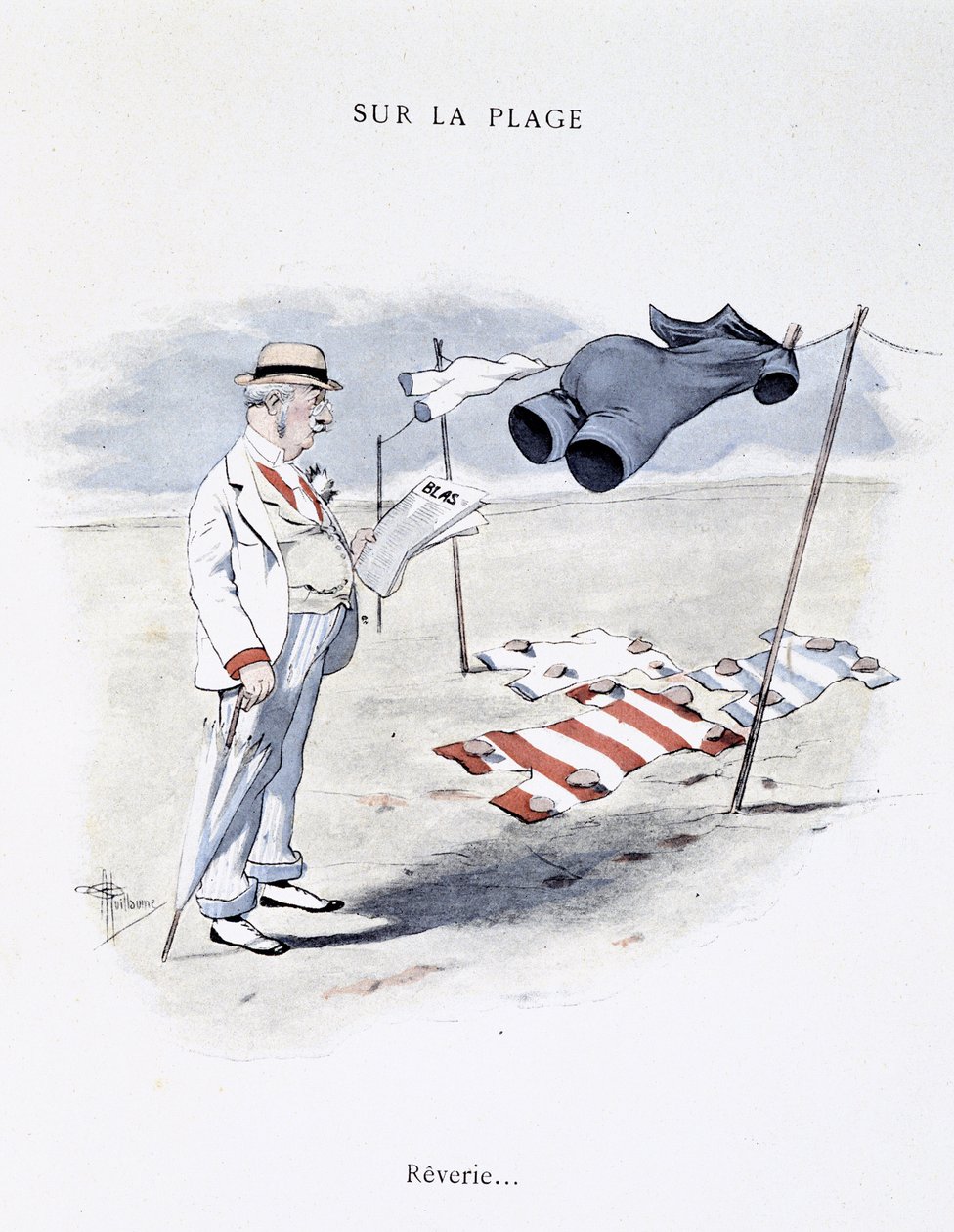 Cartoon over vrije tijd aan het strand in "Etoile de mer" door Guillaume 1900 door Albert Guillaume