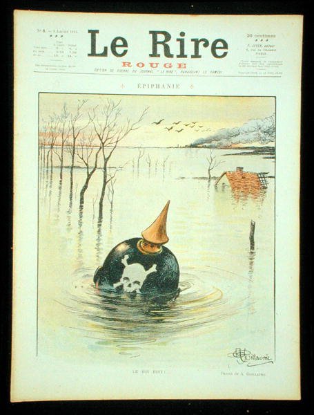 De koning drinkt, voorpagina van Le Rire Rouge, 9 januari 1915 door Albert Guillaume