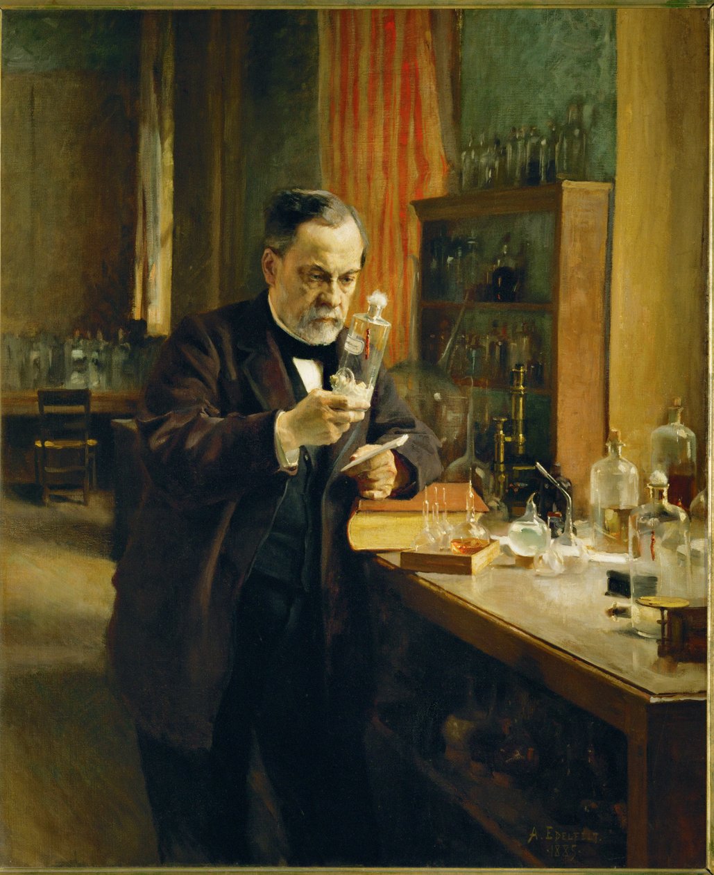 Louis Pasteur in zijn laboratorium ... (olieverf op doek) door Albert Gustaf Aristides Edelfelt