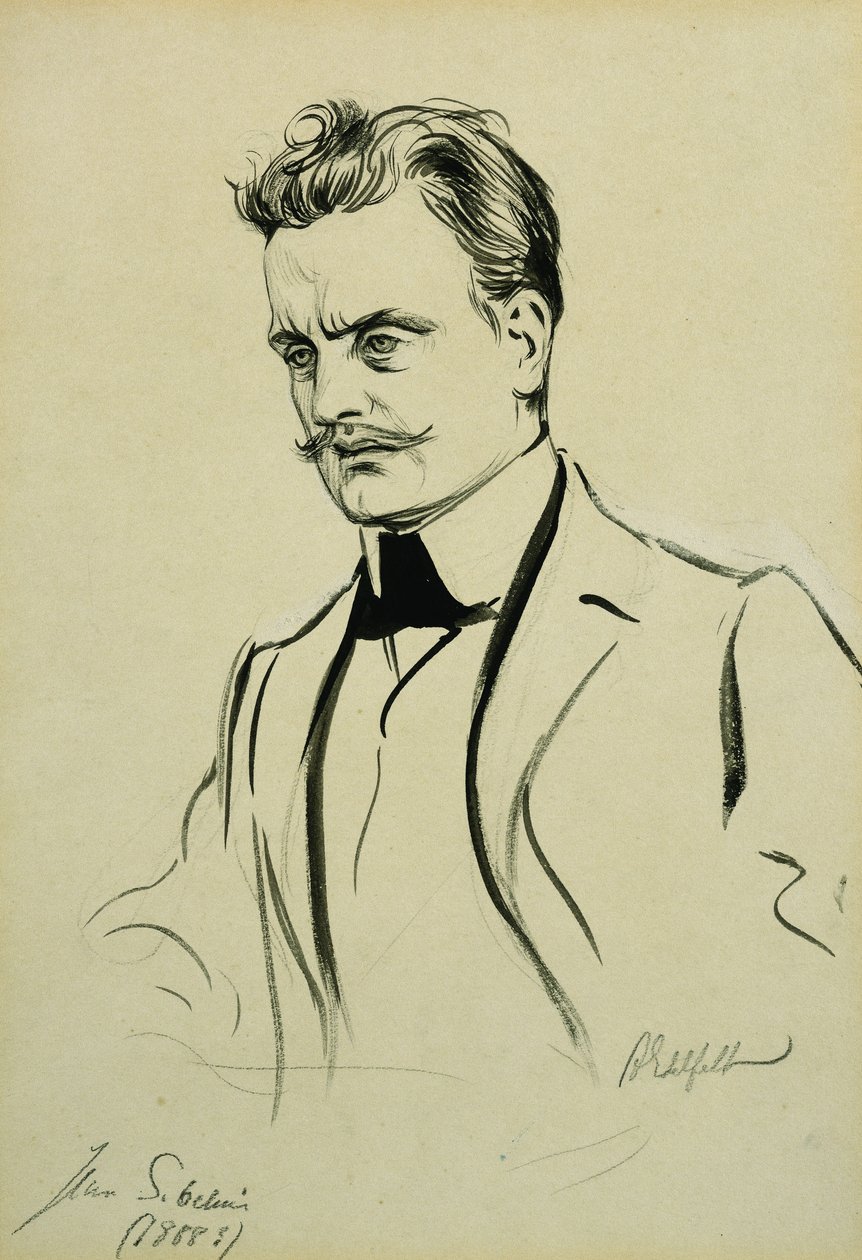 Portret van de Componist Jean Sibelius, klein halflang door Albert Gustaf Aristides Edelfelt