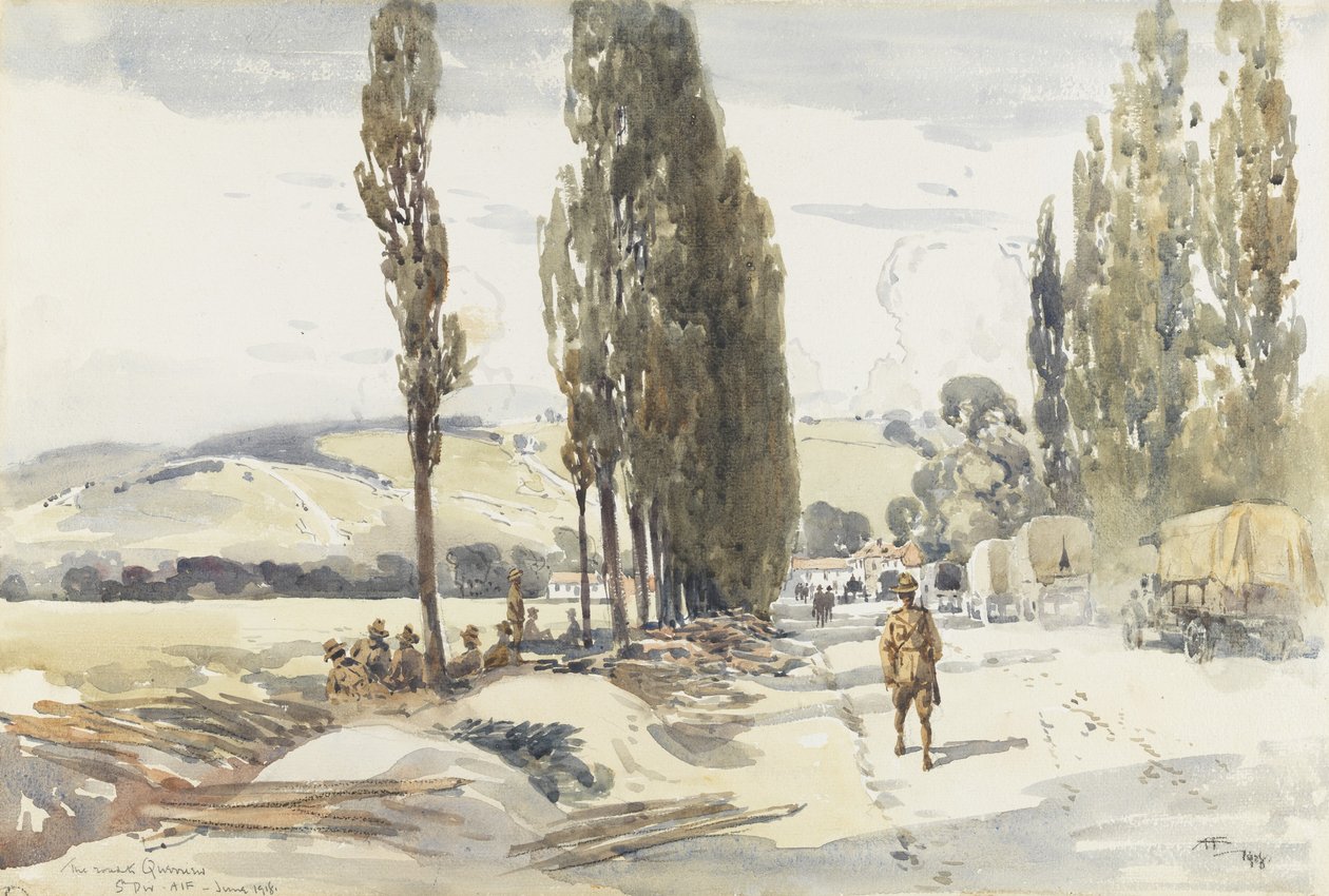 Weg naar Querrieu, 1918 door Albert Henry Fullwood