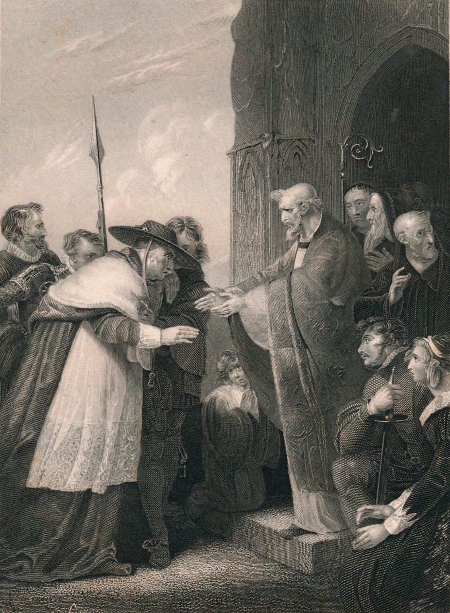 Kardinaal Wolsey betreedt de abdij van Leicester, 1530 door Albert Henry Payne